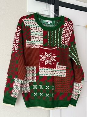 Holiday Patchwork Crewneck Sweater - Red & Green